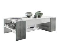 Vladon Mesa de Centro Clip, Mesa de Salón con 2 Compartimentos Laterales y 1 Tablero de Cristal, Blanco Mate/Avola Antracita (118 x 37 x 60 cm)