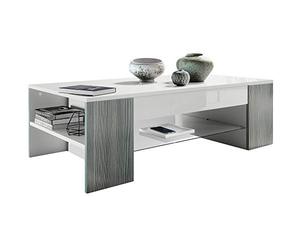 Vladon Mesa de Centro Clip, Mesa de Salón con 2 Compartimentos Laterales y 1 Tablero de Cristal, Blanco Mate/Avola Antracita (118 x 37 x 60 cm)