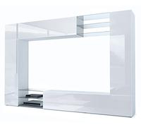 Vladon Mueble de salón Mirage, 2 Puertas, 2 Puertas abatibles y 6 Estantes de Cristal Abiertos, Blanco Mate/Blanco de Alto Brillo (262 x 183 x 39 cm)