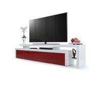 Vladon Mueble de TV Leon V3, Carcasa y Soporte Elevado en Blanco Alto Brillo/Frente en Burdeos de Alto Brillo con Marco en Blanco de Alto Brillo (227 x 52 x 35 cm)