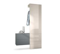 Vladon Mueble recibidor Carlton Set 2, Mueble de Entrada Compuesto por 1 Perchero, 1 Armario de cajones, Antracita Mate/Gris Arena de Alto Brillo (105 x 193 x 35 cm)