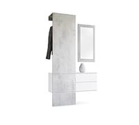 Vladon Mueble recibidor Carlton Set 2, Mueble de Entrada Compuesto por 1 Perchero, 1 Armario de cajones y 1 Espejo de Pared, Blanco Mate/Hormigón Oxidado (105 x 193 x 35 cm)