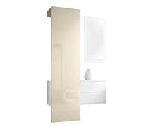 Vladon Mueble recibidor Carlton Set 2, Mueble de Entrada Compuesto por 1 Perchero, 1 Armario de cajones y 1 Espejo de Pared, Blanco Mate/Crema de Alto Brillo (105 x 193 x 35 cm)