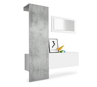 Vladon Mueble recibidor Carlton Set 4, Mueble de Entrada Compuesto por 1 Perchero, 1 Zapatero y 1 Espejo de Pared, Blanco Mate/hormigón Oxidado (156 x 193 x 35 cm)