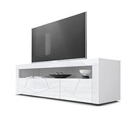 Vladon Mueble TV Valencia, Cómoda TV con 1 Compartimento Abierto y 2 Puertas abatibles, Blanco/Blanco de Alto Brillo Elemento Estructura 3D/Blanco de Alto Brillo (155 x 46 x 40 cm)
