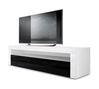 Vladon Mueble TV Valencia, Cómoda TV con 1 Compartimento Abierto y 2 Puertas abatibles, Blanco Mate/Negro de Alto Brillo/Blanco de Alto Brillo (155 x 46 x 40 cm)