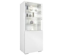 Vladon Vitrina Granada, Armario Vitrina Made in Germany con Puerta de Cristal e Inserto de Cristal, Blanco Mate/Blanco Mate (50 x 122,5 x 34,5 cm)