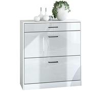 Vladon Zapatero Elvas 89 x 95.5 x 27 cm, Cuerpo en Blanco Mate, Frente en Blanco de Alto Brillo