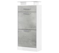 Vladon Zapatero Loret V2, Armario para Zapatos para 8 Pares de Zapatos con 2 Puertas abatibles, 1 Cajón y Estante de Cristal, Blanco Mate/Hormigón Oxidado (46 x 104 x 23 cm)