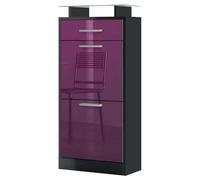 Vladon Zapatero Loret V2, Armario para Zapatos para 8 Pares de Zapatos con 2 Puertas abatibles, 1 Cajón y Estante de Cristal, Negro Mate/Zarzamora de Alto Brillo (46 x 104 x 23 cm)