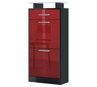 Vladon Zapatero Loret V2, Armario para Zapatos para 8 Pares de Zapatos con 2 Puertas abatibles, 1 Cajón y Estante de Cristal, Negro Mate/Burdeos de Alto Brillo (46 x 104 x 23 cm)