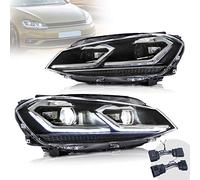 VLAND Faros delanteros para Golf 7 MK7 VII 2013-2017 con indicador secuencial, LED DRL Tech, Rayas Plateadas