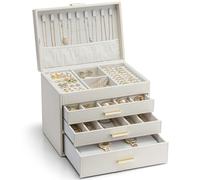 Vlando Caja de joyas moderna grande, organizador de joyas con 4 niveles, joyero para mujer, para pendientes, anillos, con cajones, espejo, almohadillas para relojes, regalo para mujeres