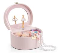 Vlando Caja de Joyería Musical para Niñas con Bailarina, Regalo para Niñas de 3 4 5 6 Años, Caja de Música Cajas de Almacenamiento de Joyería con Tapas para Pulseras, Anillos, Collares de Niños, Rosa
