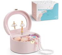 Vlando Caja de música joyero niña con bailarina, caja de joyas portátil para niños, organizador de joyas con espejo, juguete de 3 a 10 años, con adhesivo de unicornio, regalo de cumpleaños