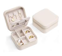 Vlando Estuche Joyero Pequeño, Mini Caja Almacenamiento Portable para Joyería, Organizador de Viaje de Doble Capa con Espejo para Joyas Collares Pendientes Aretes Pulseras Anillos