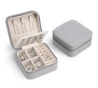 VLANDO Joyero Avec - Joyero de piel para guardar pendientes, caja de joyas de viaje para guardar pendientes, anillos, cadenas delicadas, relojes y pintalabios, color gris