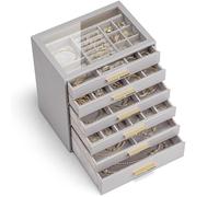 VLANDO Joyero con 6 niveles, caja de joyas, organizador de joyas con tapa de cristal, para collares, pendientes, relojes, pulseras, moderno, gris