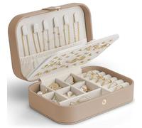 VLANDO Joyero de viaje con estilo, organizador de joyas pequeño para pendientes, estuche de viaje, idea de regalo para mujeres, niñas, café con leche