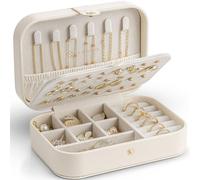 Vlando Joyero de viaje, joyero pequeño, almacenamiento de joyas con estilo, organizador de joyas para pendientes, estuche de viaje para joyas, idea de regalo para mujeres y niñas