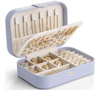 Vlando Joyero de viaje, joyero pequeño, almacenamiento de joyas con estilo, organizador de pendientes, estuche lila claro