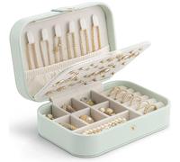 Vlando Joyero de viaje para mujeres y niñas, de piel sintética, portátil, pequeño, para anillos, collares, pulseras, aretes, organizador de almacenamiento para viajes, regalos de dama de honor, color