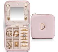 Vlando Joyero de viaje, pequeño para mujer, organizador de joyas personalizado de terciopelo de la A a la Z, regalos personalizados, almacenamiento de joyas de viaje con espejo, regalo para mujeres