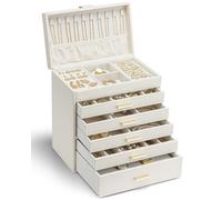 Vlando Joyero grande de 6 capas, organizador con soporte para collares, almacenamiento de joyas para anillos, pulseras y relojes, regalo para mujer (albaricoque blanco/beige)