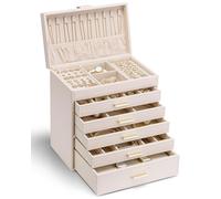 Vlando Joyero grande de 6 capas, organizador con soporte para collares, almacenamiento de joyas para anillos, pulseras y relojes, regalo para mujer (rosa)