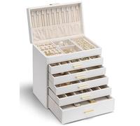 Vlando Joyero grande de 6 capas, organizador de joyas con soporte para collares, almacenamiento de joyas para anillos, pulseras y relojes, regalo para mujer (blanco)