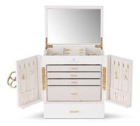 VLANDO Joyero grande francés de 6 niveles, organizador de joyas grande XXL con espejo, cajones, almacenamiento de joyas para mujer, joyero para pendientes, cadenas, relojes