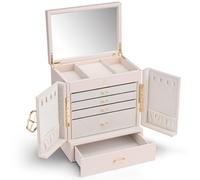 Vlando - Joyero grande francés de 6 niveles organizador de joyas, tamaño grande, XXL, con espejo, cajones, almacenamiento de joyas para mujer, para pendientes, collares, color rosa