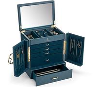 VLANDO Joyero grande vintage de 6 niveles, organizador de joyas grande XXL con espejo, cajones, almacenamiento de joyas para mujer, joyero para pendientes, cadenas, relojes