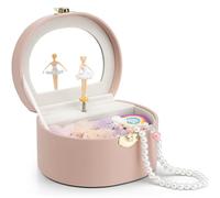 Vlando Joyero musical con bailarina giratoria, estuche de almacenamiento de joyas de mano, caja de música para niños, cajas de almacenamiento de joyas con tapas para pulseras, anillos, collares, color