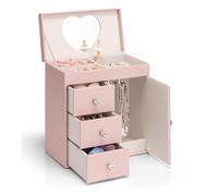 VLANDO Joyero musical con bailarina giratoria, organizador de joyas para niñas, para collares, anillos y accesorios para el cabello, regalo para niñas y niños, rosa