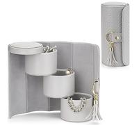 Vlando Joyero organizador de accesorios de viaje, rollo pequeño de piel sintética, joyero de viaje para anillos, aretes, collares (I.Khaki) (gris claro)