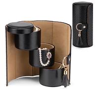Vlando Joyero organizador de accesorios de viaje, rollo pequeño de piel sintética, joyero de viaje para anillos, aretes, collares