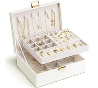 Vlando Joyero, organizador de joyas de 2 capas con bandeja extraíble, estuche de almacenamiento para collares, pulseras, pendientes, regalo para mujer