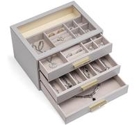 Vlando Joyero - Organizador de joyas estético con 3 niveles - Joyero personalizado, organizador de joyas con tapa de cristal, almacenamiento de joyas grande, regalo para mujeres