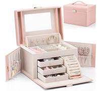 Vlando - Joyero organizador para niñas y mujeres, organizador de joyas barroco grande con espejo, 3 cajones para pulseras, pendientes, anillos, collares, para el Día de la Madre para un ser querido,