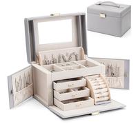 Vlando - Joyero organizador para niñas y mujeres, organizador de joyas barroco grande con espejo, 3 cajones para pulseras, pendientes, anillos, collares, regalos del Día de la Madre para un ser