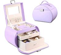 Vlando Joyero para adolescentes, organizador de joyas con espejo para anillos, pulseras, aretes, collares, piel sintética, regalo para niñas y mujeres (morado)