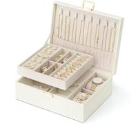 Vlando Joyero para mujer y niña, 2 niveles, de piel, con 2 cojines para relojes, organizador de joyas, caja de regalo, para relojes, anillos, pendientes, collares