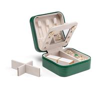 Vlando Joyero pequeño organizador de viaje - Estuche de almacenamiento con espejo para joyas, collares, anillos, aretes, collares, color verde oscuro