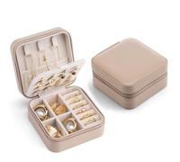 VLANDO Joyero pequeño para niñas, joyero para mujer, estuche de viaje para joyas, organizador de joyas de piel, para pendientes, collares, anillos, café con leche