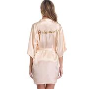 Vlazom Albornoz Novia Boda de Saten, Dama de Honor con Cinturón,Kimono Mujer de Seda Suave y Sexy,XL,Champn - dama de honor
