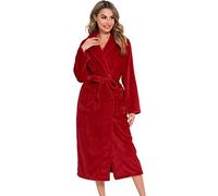 Vlazom Bata Mujer Invierno Polar Bata de Casa Señora Larga Albornoz Mujer Invierno con Cinturón(Rojo,XL)