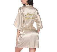Vlazom Bata Novia Boda de Saten, Batas Dama de Honor con Cinturón,Kimono Mujer de Seda Suave y Sexy,M,Champn oscuro(Jefe de dama de honor)
