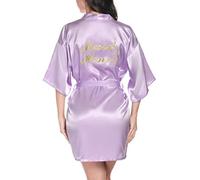 Vlazom Bata Novia Boda de Saten, Batas Dama de Honor con Cinturón,Kimono Mujer de Seda Suave y Sexy,S, Púrpura Claro (Jefe de dama de honor)