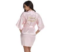 Vlazom Bata Novia Boda de Saten, Batas Dama de Honor con Cinturón,Kimono Mujer de Seda Suave y Sexy,XXL,Rosado (Jefe de dama de honor)